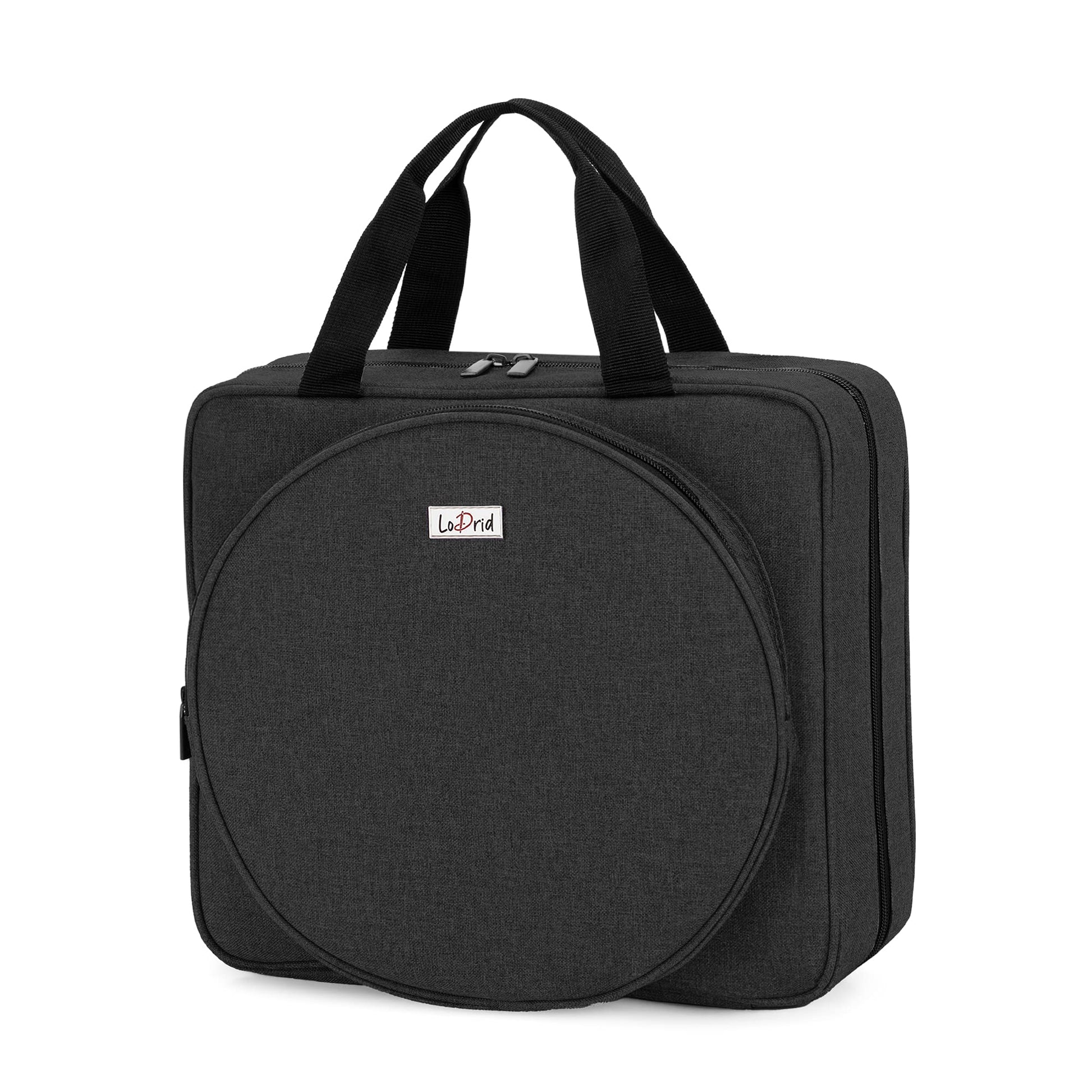 LoDrid Embroidery Project Bag, Square Supplies Storage Tote, Black