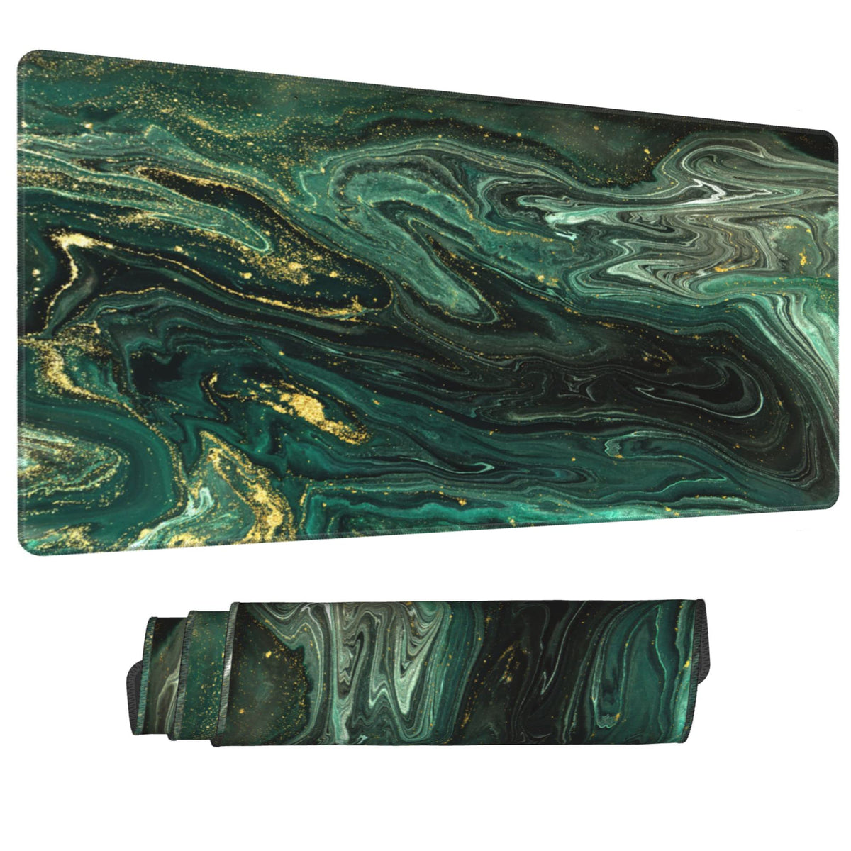 Desk Mat,Green Gold Liquid Marble Extended Gaming Mouse Pad for Office Work & Game,Computer