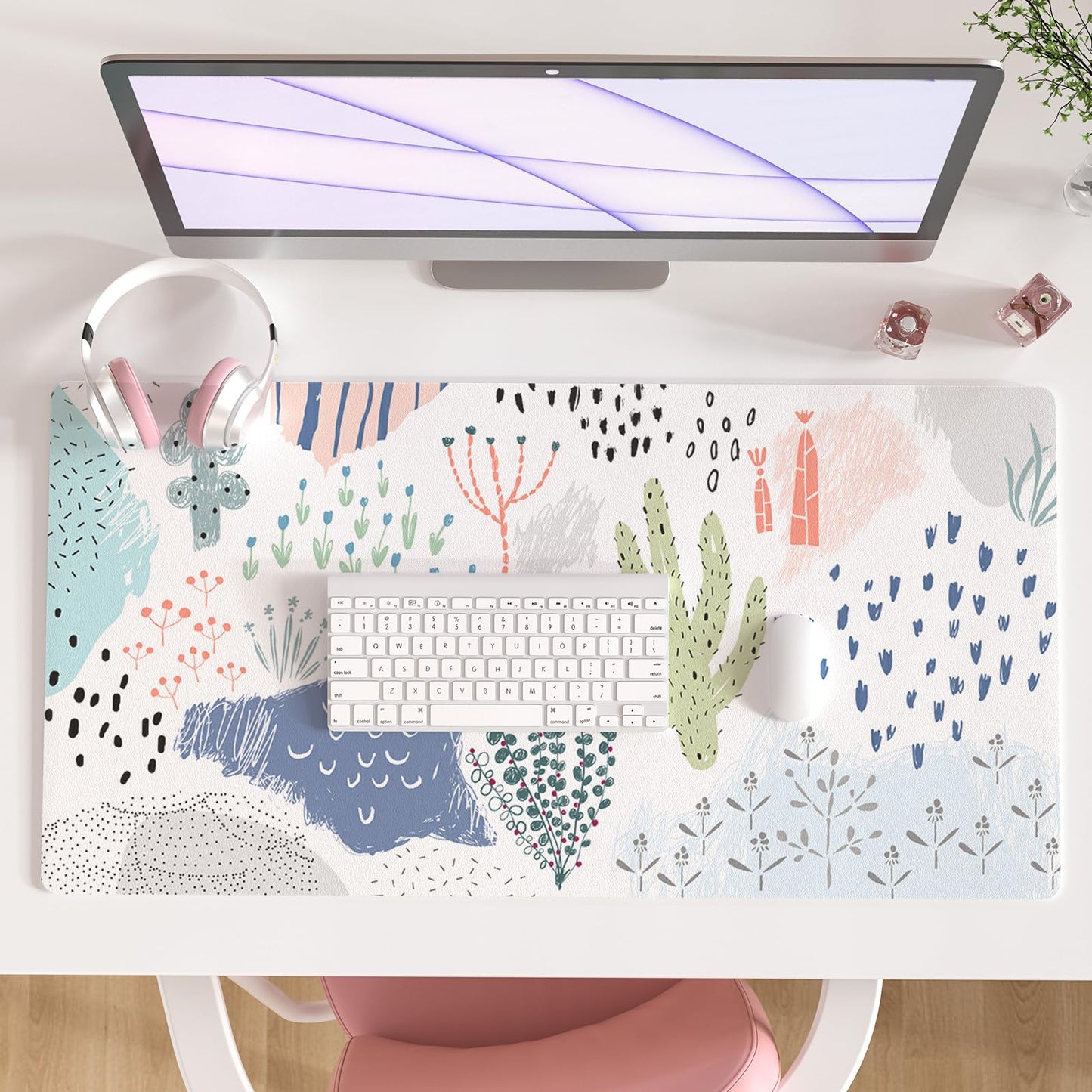Faux Leather Large Mouse Pad, Office Desk Mat, 31.5"x15.7", Minimalist