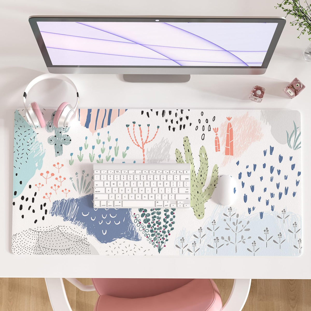 Faux Leather Large Mouse Pad, Office Desk Mat, 31.5"x15.7", Minimalist