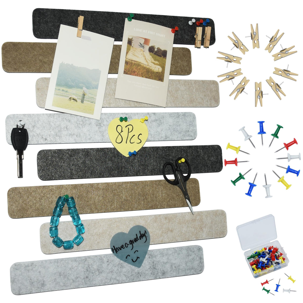 YOUDEFUL 8Pcs Bulletin Board Strip, Felt Cork Board with 50 Pushpins