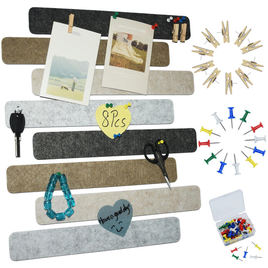 YOUDEFUL 8Pcs Bulletin Board Strip, Felt Cork Board with 50 Pushpins