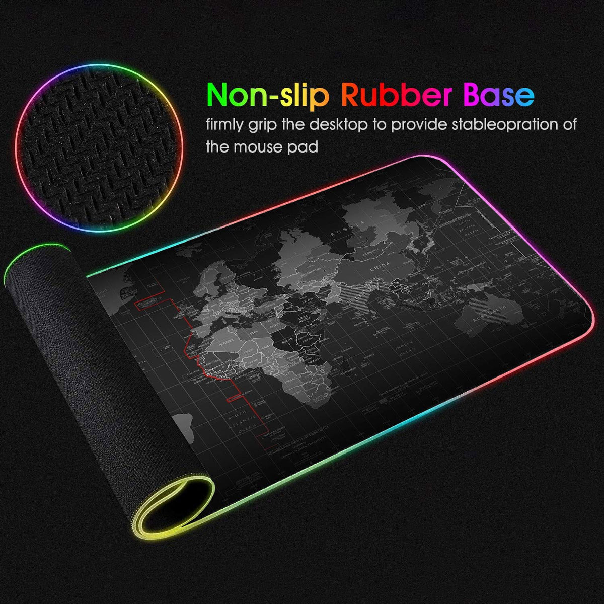 RGB Gaming Mouse Pad with Coffee Coaster, XXL Large Glowing LED Mousepad, Anti-Slip Rubber Base