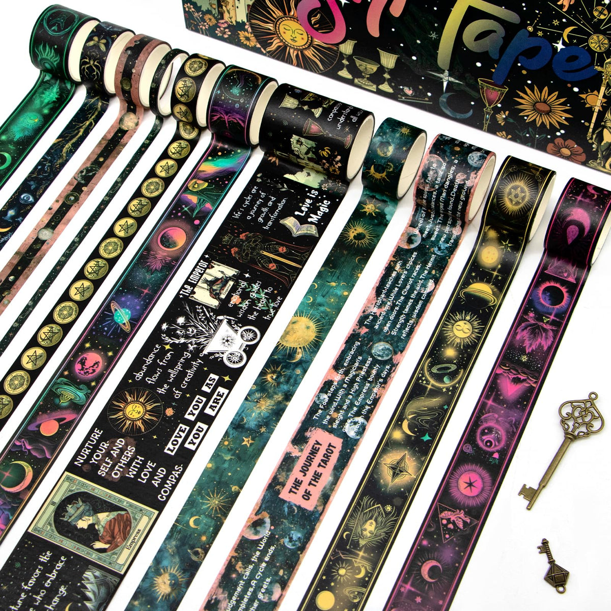 29 Rolls Washi Tape Set - Tarot Theme Decorative Masking Tape Colored Patterns, Vintage Adhesive