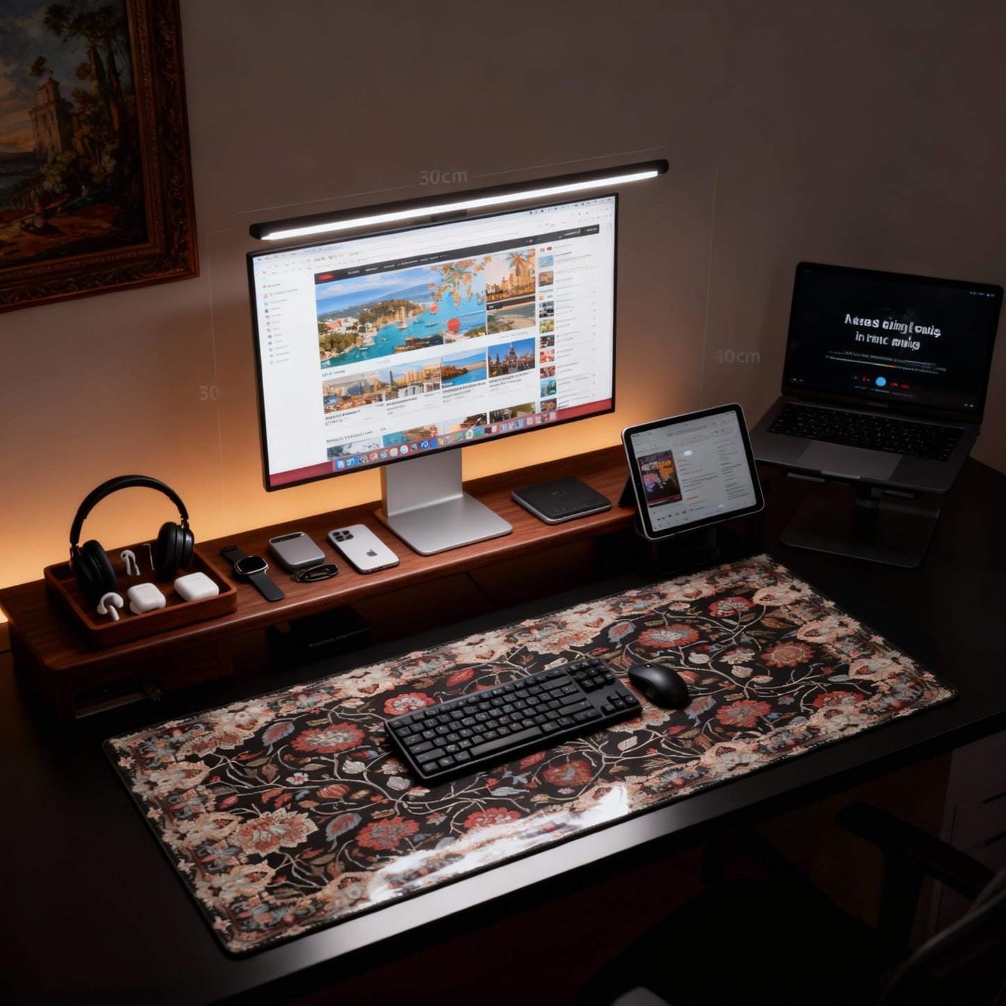 Floral XXL Large Desk Pad Mat - Anti-Slip Stitched Edges Mouse Pad for Women, Office & Home, Extra
