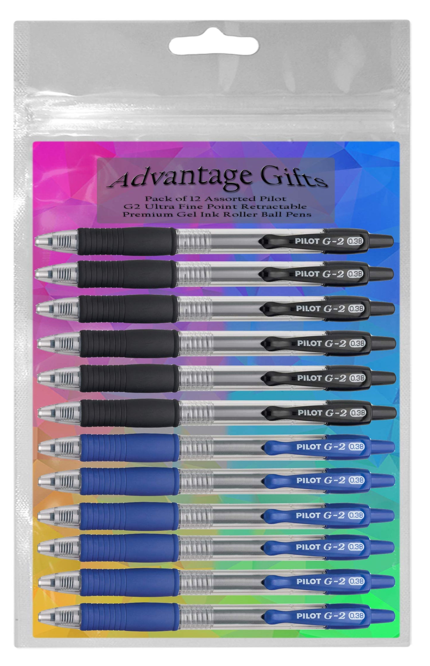 Advantage Gifts G2 Retractable Premium Gel Ink Roller Ball Pens Ultra Fine Point (.38mm) Black/Blue