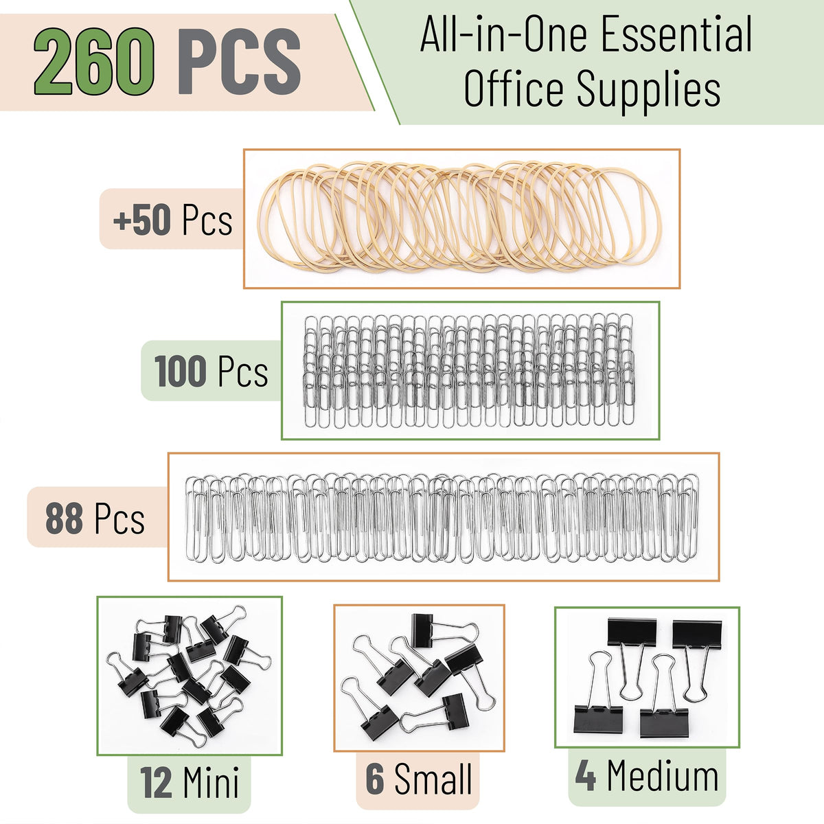 Mr. Pen- Assorted Binder Clips, Paper Clips, Rubber Bands
