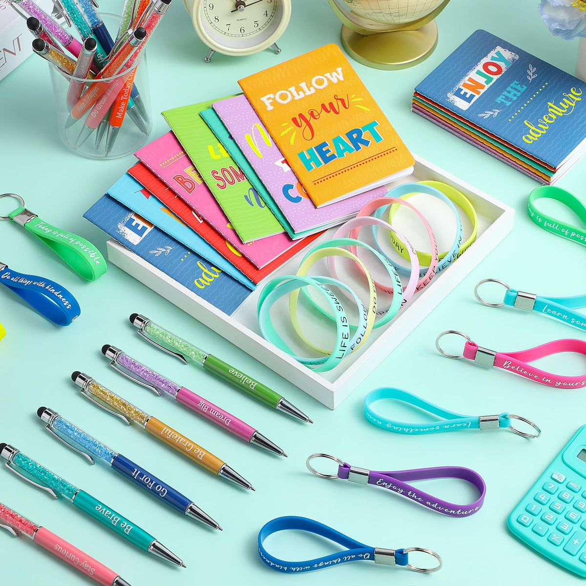 PerKoop 64 Pcs Inspirational Gift Bulk Notebooks Ballpoint Pen, Colorful