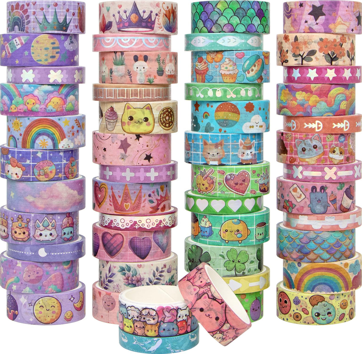 WAPETASHI 50 Rolls Washi Tape Set, Silver Cute Washi Tape for Scrapbooking, Bullet Journal
