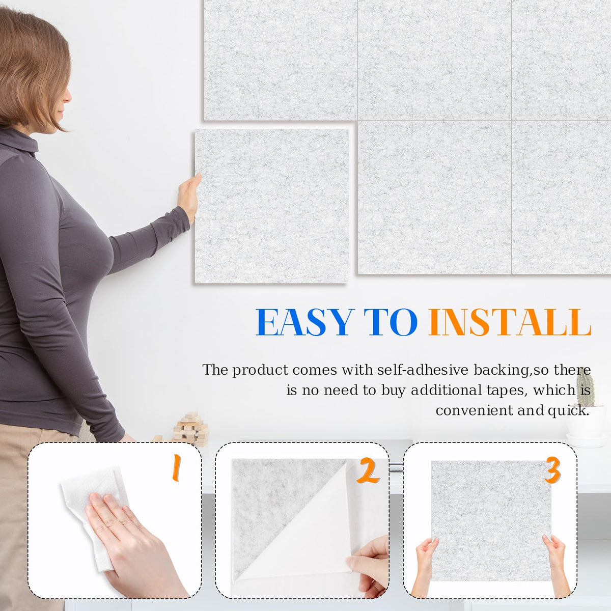 DOLLAR BOSS Felt Cork Board Tiles 6 Pcs 12"x12" Bulletin Board, Light Grey
