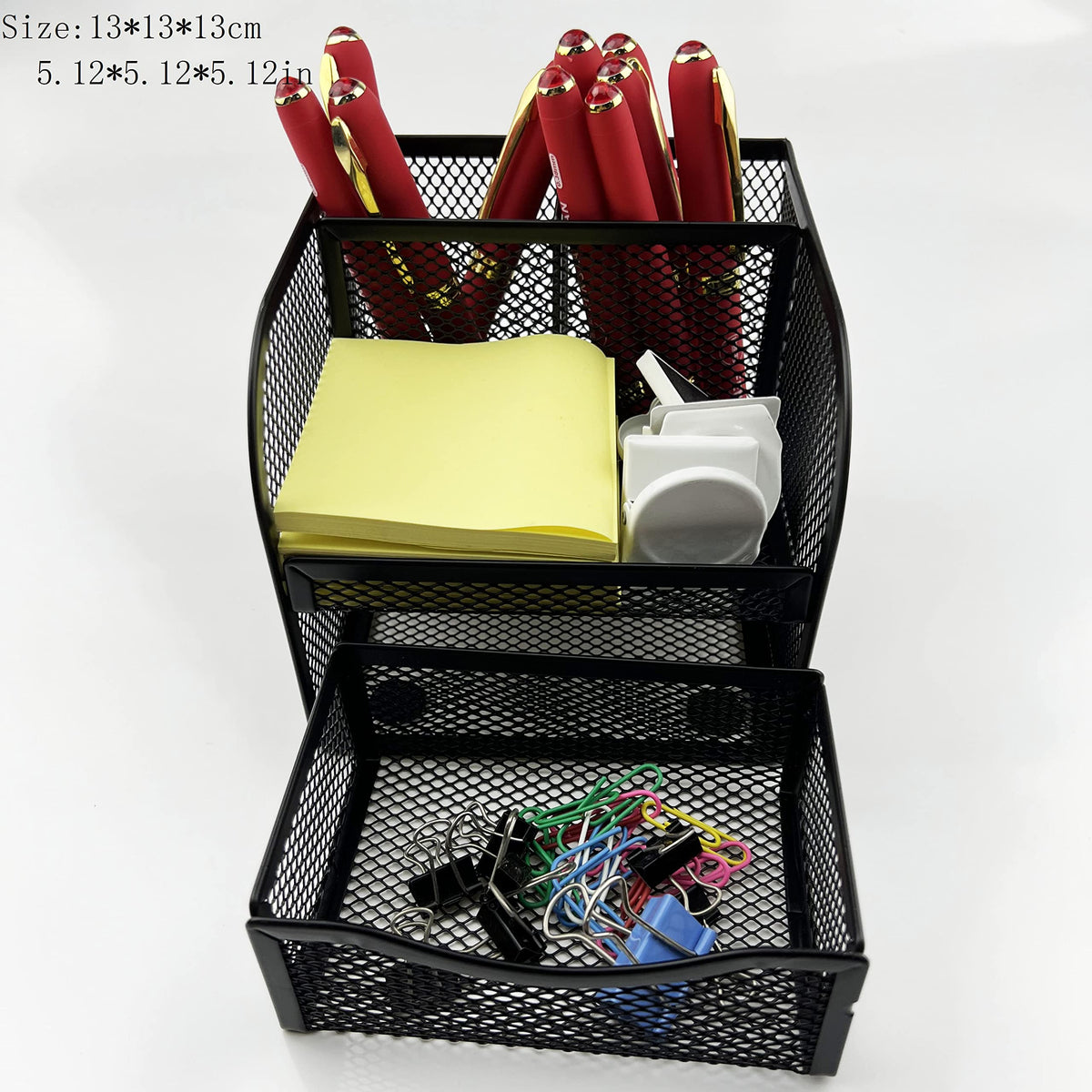 Fengtaiyuan T11, Black Square Metal Wire Mesh Pencil Holder, Pencil Cup, Pen Holder, Desktop