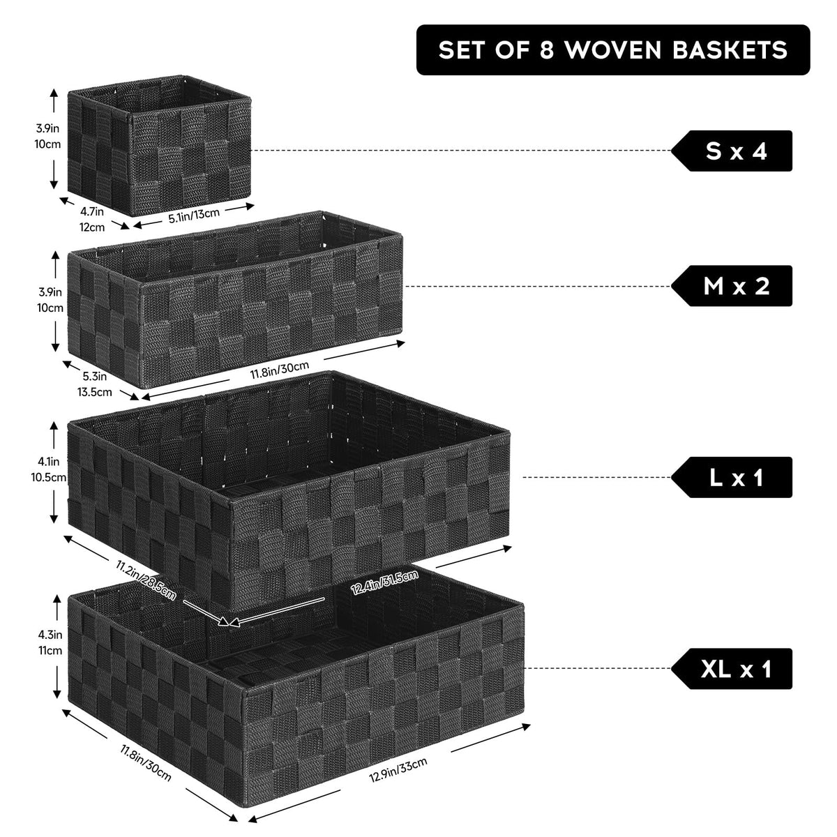 Posprica Woven Baskets, Storage Baskets for Organizing (Set of 8), Cube Baskets Bin Container