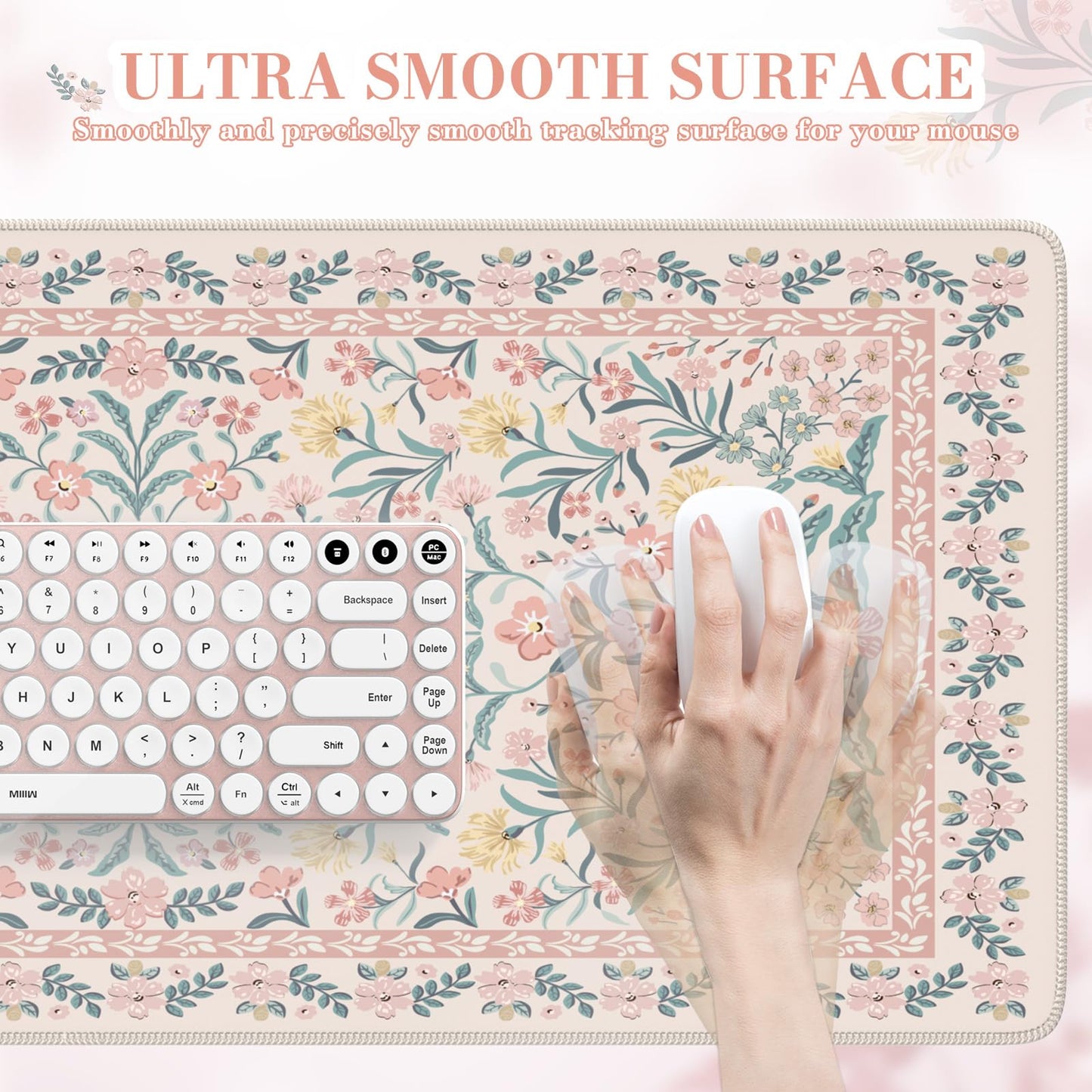 iCasso Desk Mat,Mouse Pad for Office Desk,35.4x15.7in,Pink Floral