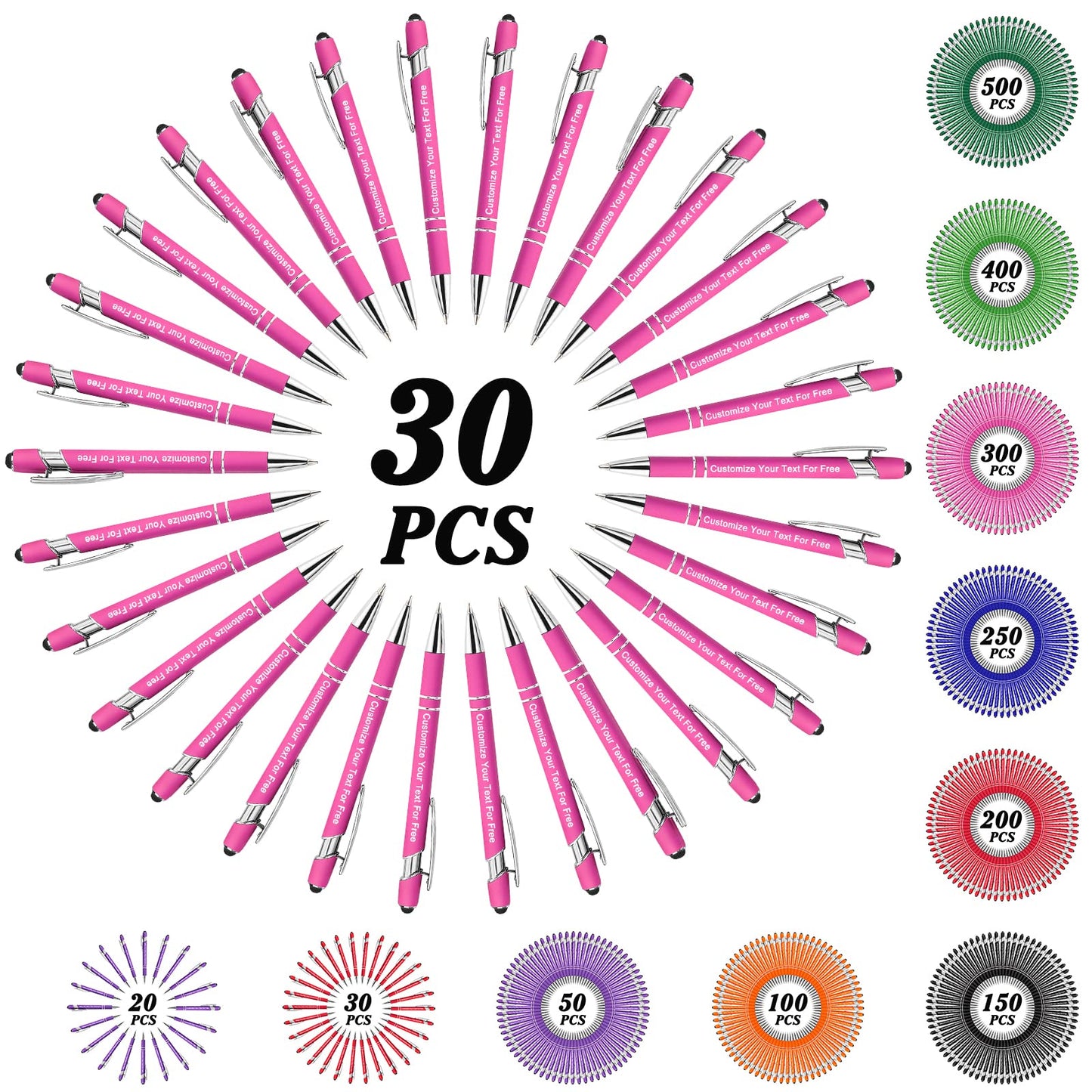 Max 500 Pcs Personalized Pens Bulk, Custom Pens with Free Engraving, Customized Stylus Tip
