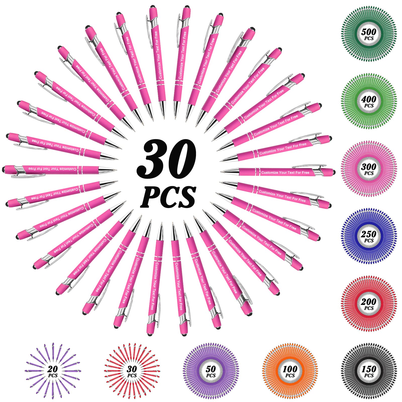 Max 500 Pcs Personalized Pens Bulk, Custom Pens with Free Engraving, Customized Stylus Tip