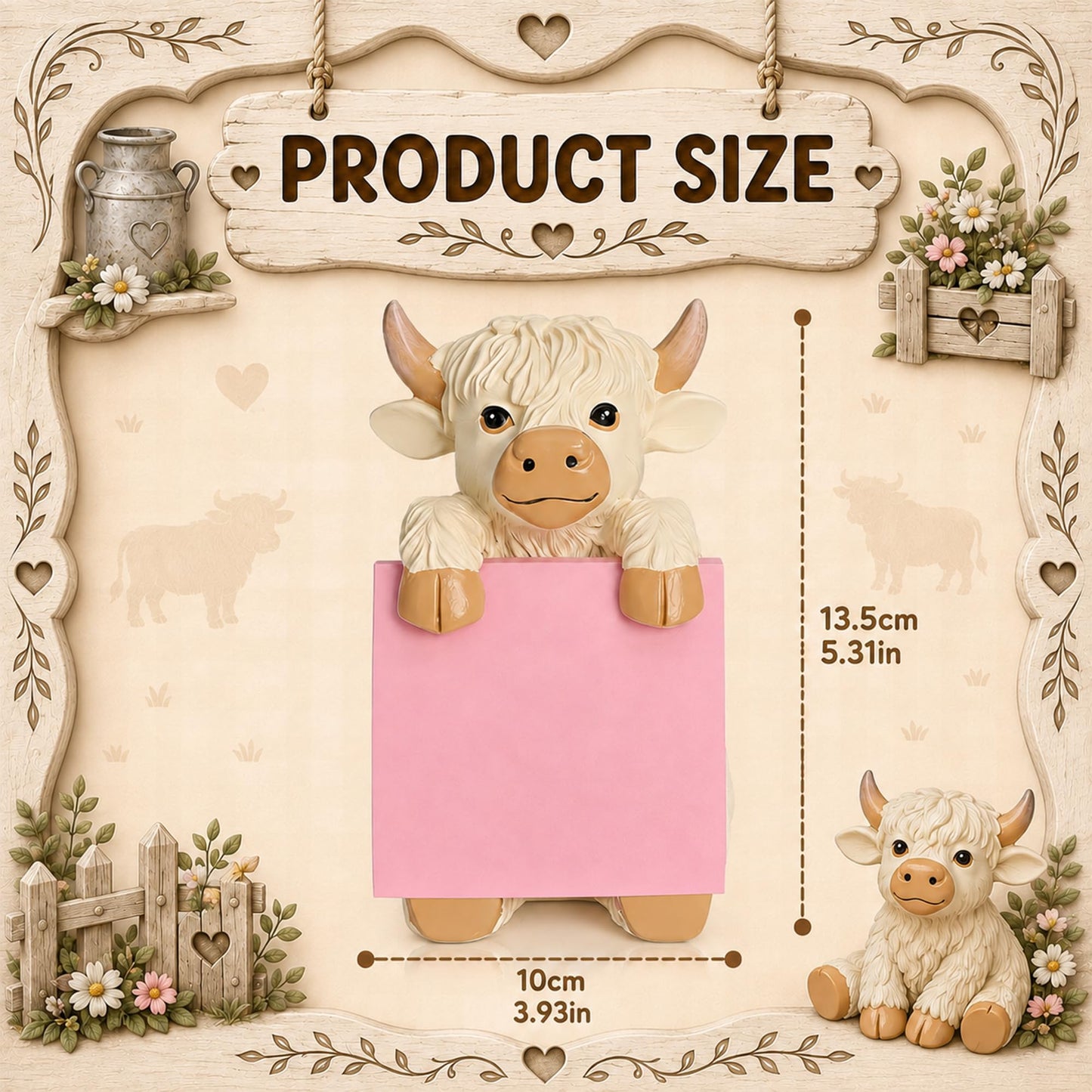 HORTIX Highland Cow Pop-Up Sticky Note Dispenser for 3 x 3 in Notes, Beige
