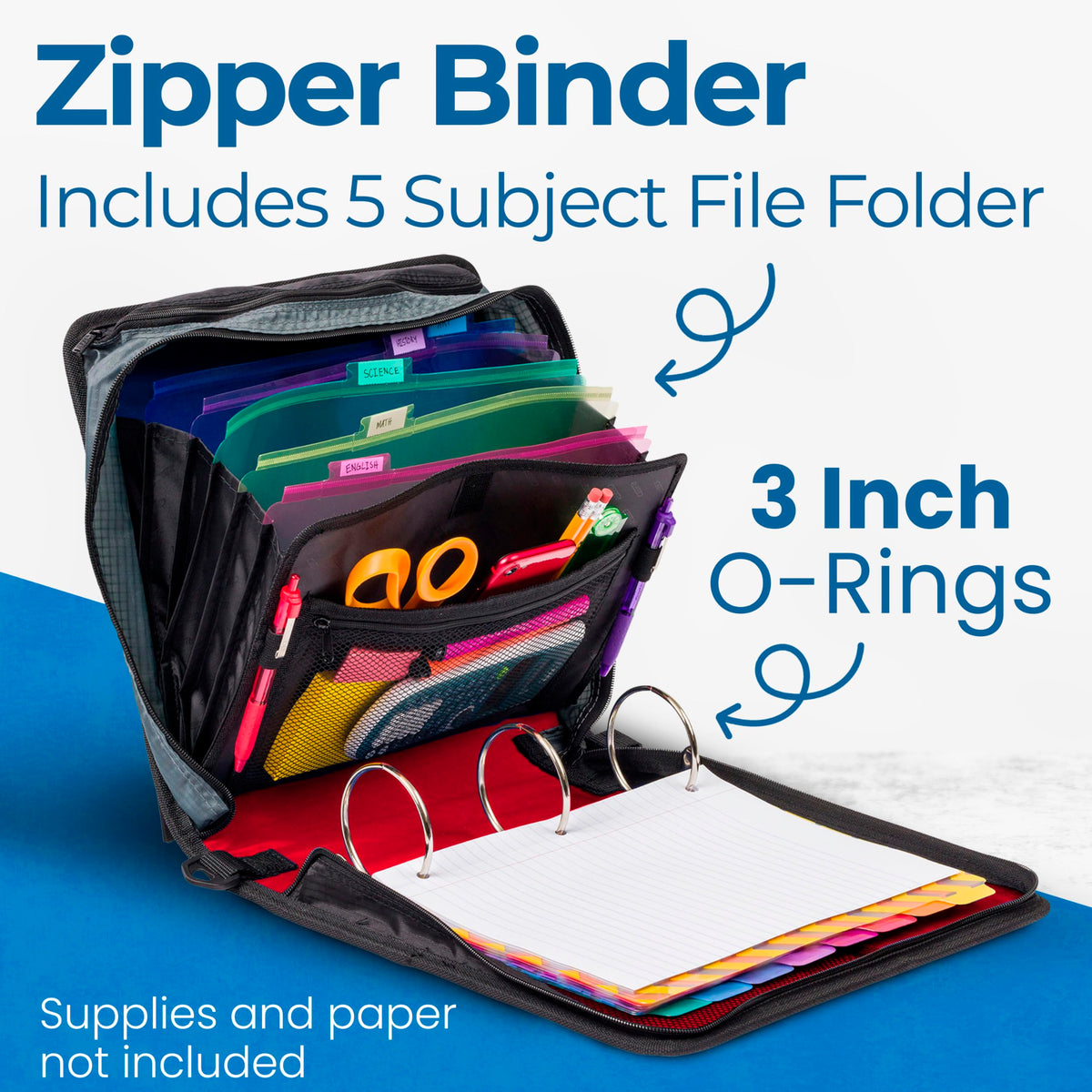 Case-it Zipper Binder | 3-Inch O-Rings | 600-Sheet | D-146 Fire Engine Red