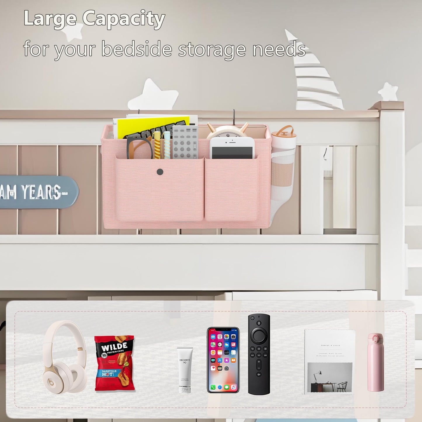 Bedside Caddy Bedside Storage Hanging Organizer for Bunk Dorm Bed Rail