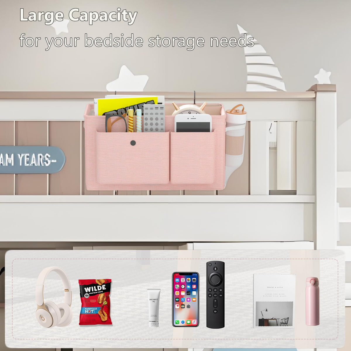 Bedside Caddy Bedside Storage Hanging Organizer for Bunk Dorm Bed Rail