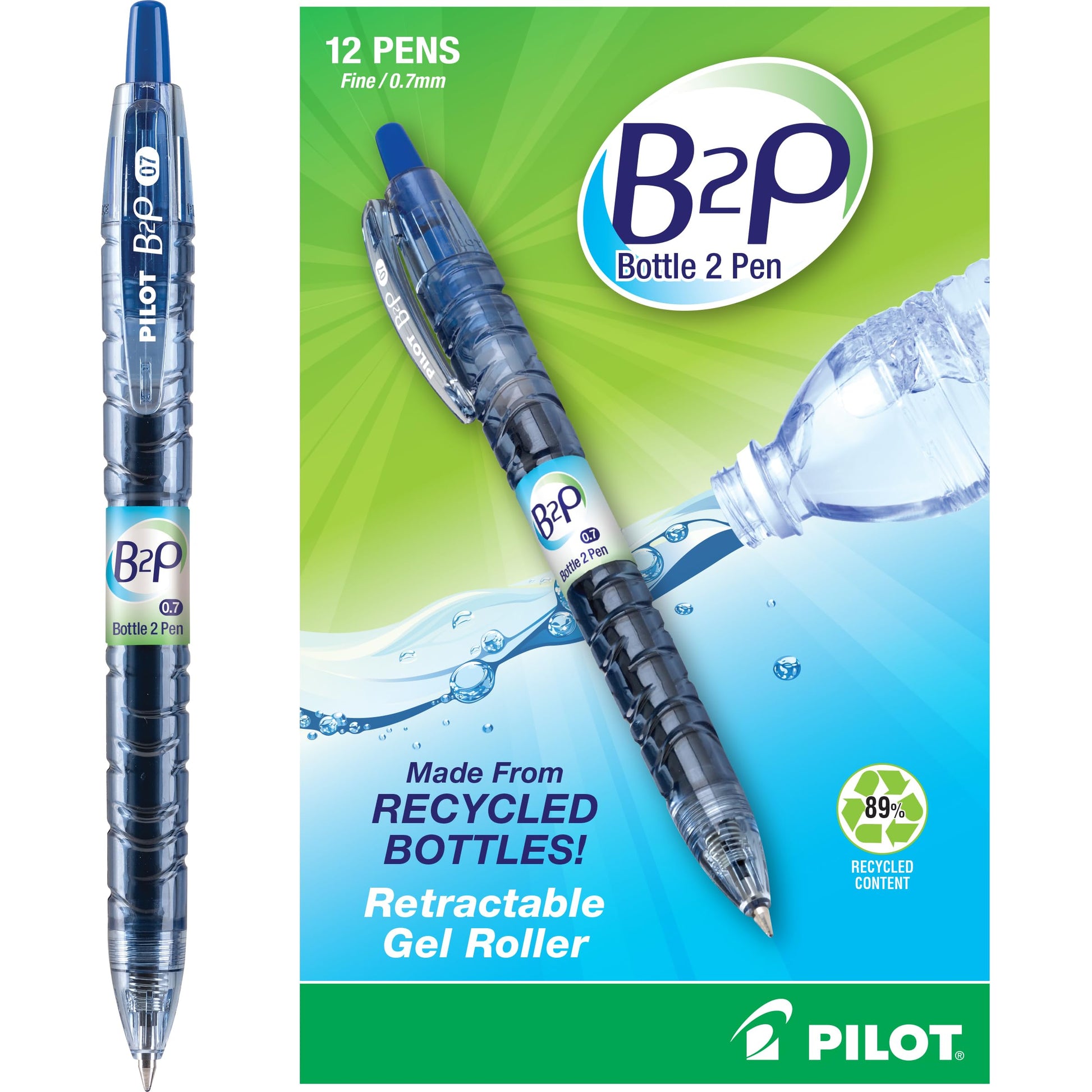 PILOT B2P Bottle to Pen Ball Point Pen, Medium 1.0mm, Blue Ink, 2-Pack