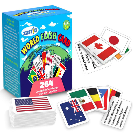 Zastic! 264 World Country Flags Flashcards - Capital, Languages & Continent