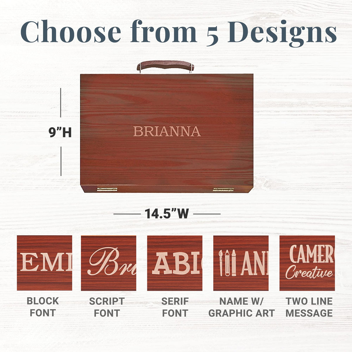 Let's Make Memories Personalized 80-Piece Deluxe Art Set - for Kids - Wood Carrying Case - Oil
