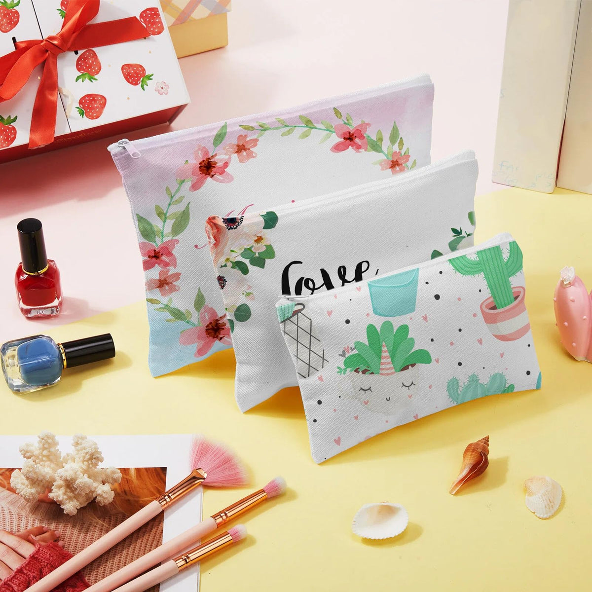 Frienda 50 Pcs Sublimation Blank Canvas Makeup Bags Bulk DIY Heat Transfer Canvas Pen Case Pencil