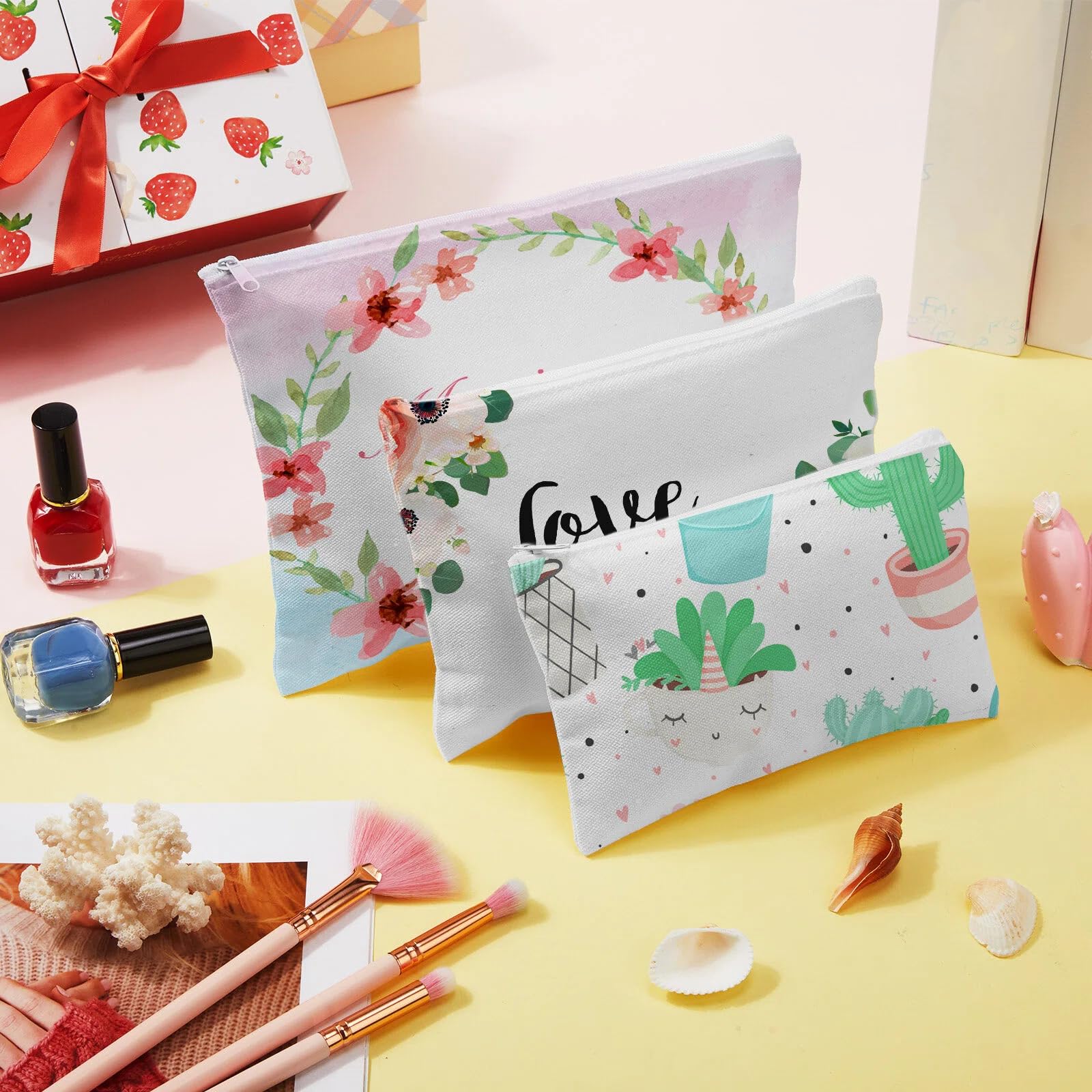 Frienda 50 Pcs Sublimation Blank Canvas Makeup Bags Bulk DIY Heat Transfer Canvas Pen Case Pencil