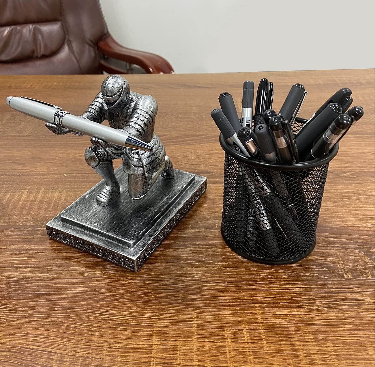 Ofiedx Executive Kneeling Knight Pen Holder with Pen - Unique Office Gifts