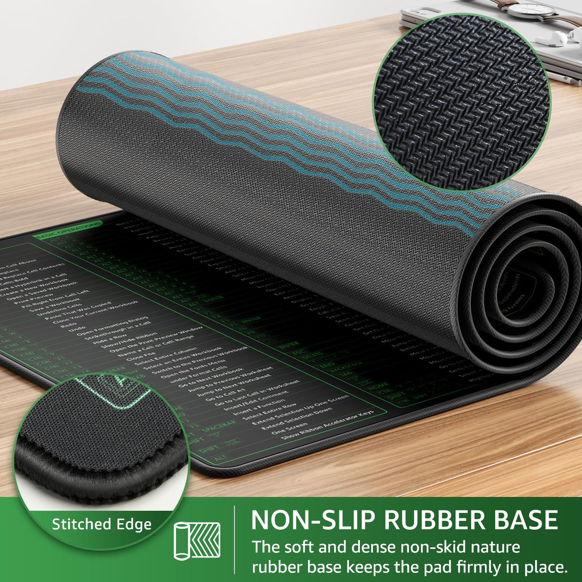 KTRIO Excel Shortcuts Mousepad, Desk Mat, 31.5 x 15.7 in, XXL