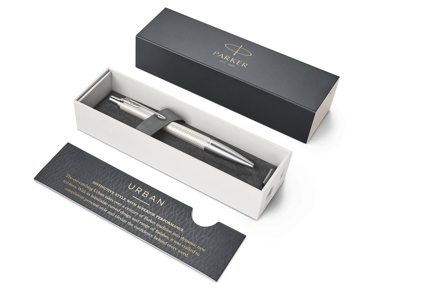 PARKER Urban Ballpoint Pen, Premium Pearl Metal Chiselled with Medium Point Black Ink Refill