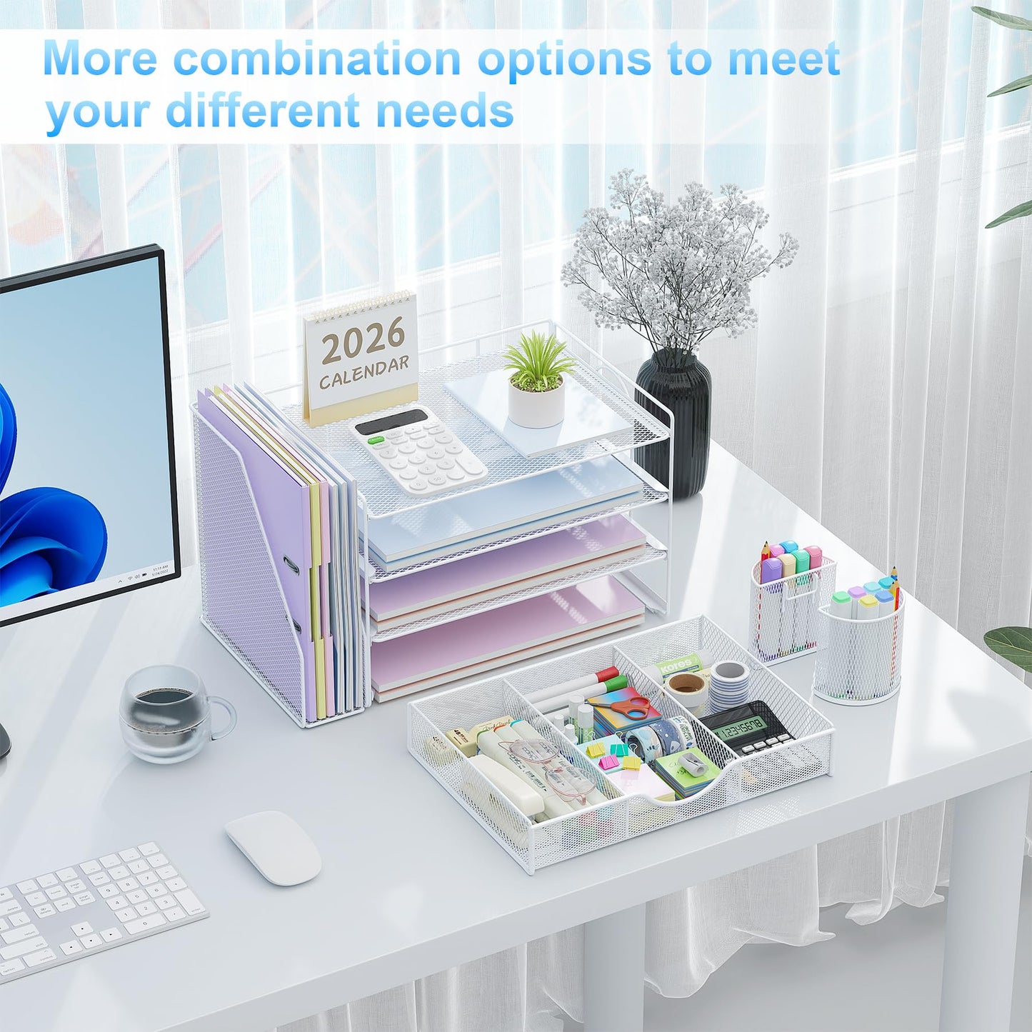 gianotter Desk Organizers and Accessories with File Holder, 4-Tier Desk Accessories & Workspace