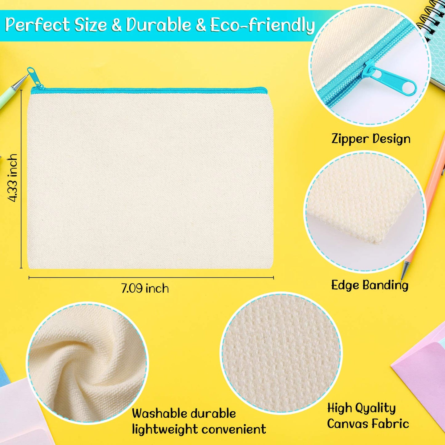 Shappy 40 Pcs Canvas Zipper Pouch Bags Pencil Pouch Bulk Canvas Makeup Bags Blank Pencil Case