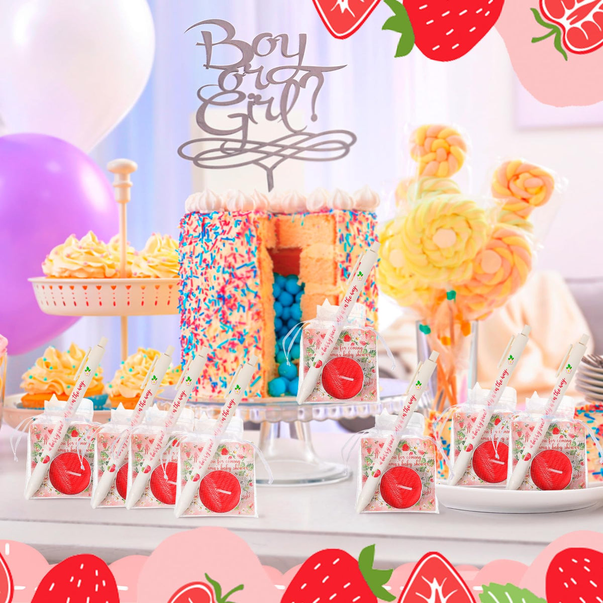 Qilery 200 Pcs Sweet Strawberry Baby Shower Favors for Guests