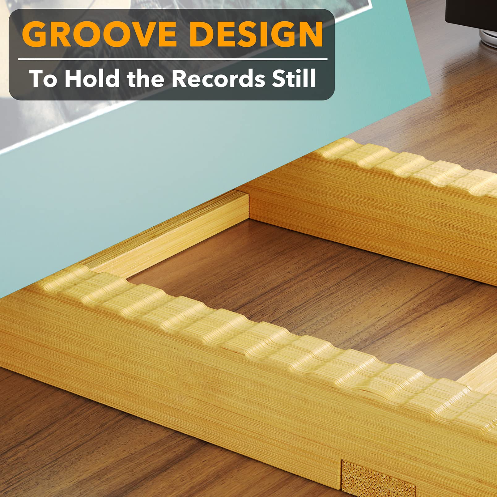 SpaceAid Bamboo Vinyl Record Storage Holder Shelf, Holds Up to 50 Albums, 7 or 12 inch LPs, Vinyl