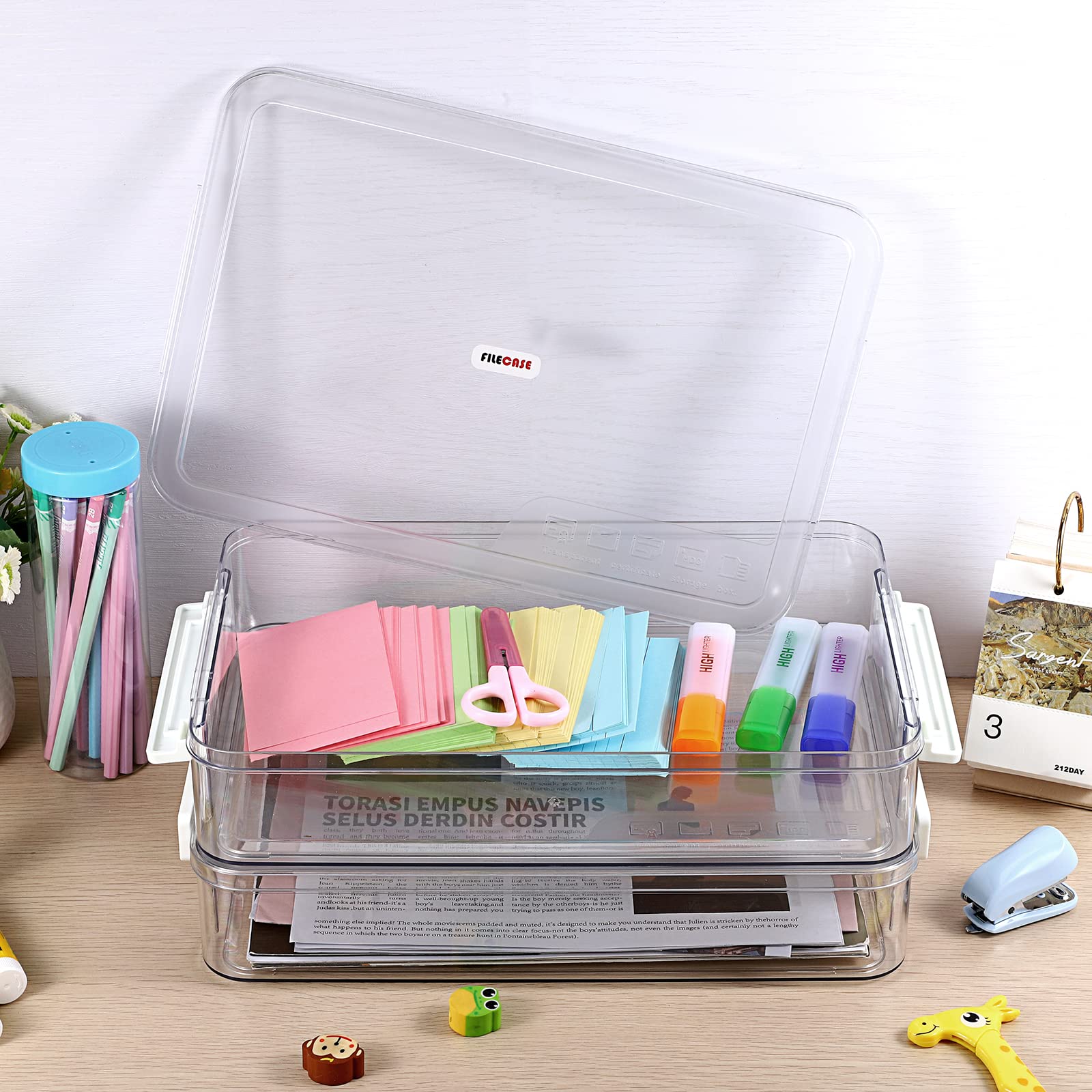 BTSKY 2 Pack Plastic Storage Containers with Lids, Portable Project Case Document Organizer