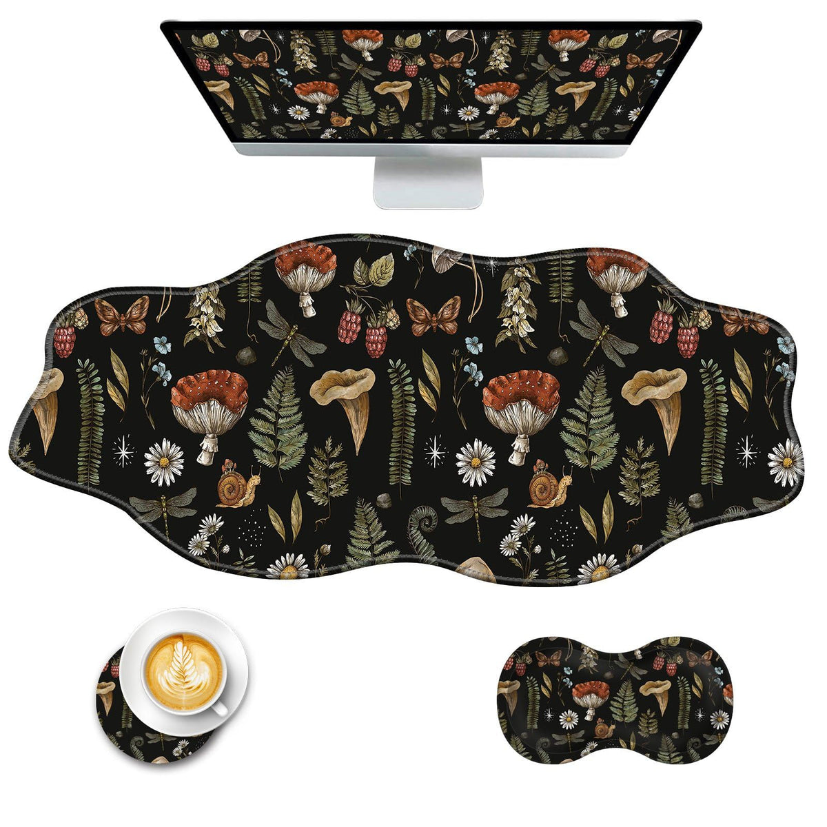 CICPLKSE Mouse Pad with Wrist Support + Desk Mat + Coaster 3 in 1 Set, XXL Large Gaming Mousepad