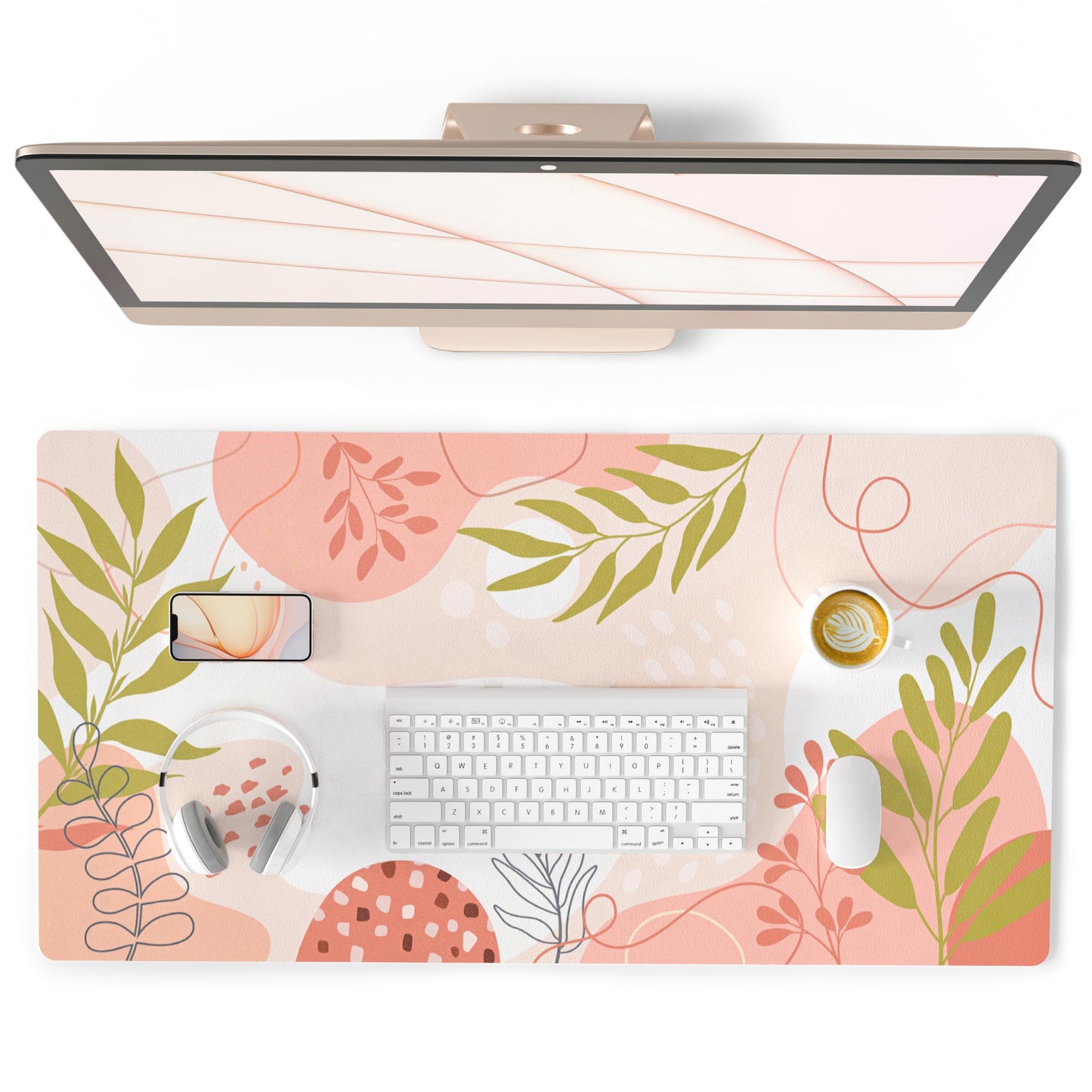 QiyI PU Leather Large Mouse Pad, 31.5" x 15.7", Minimalist Pink