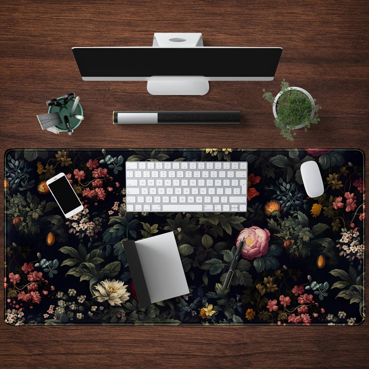 Black Vintage Desk Pad - Large Mouse Pad & Laptop Keyboard Mat - Non-Slip Base - 31.5 x 15.8 in
