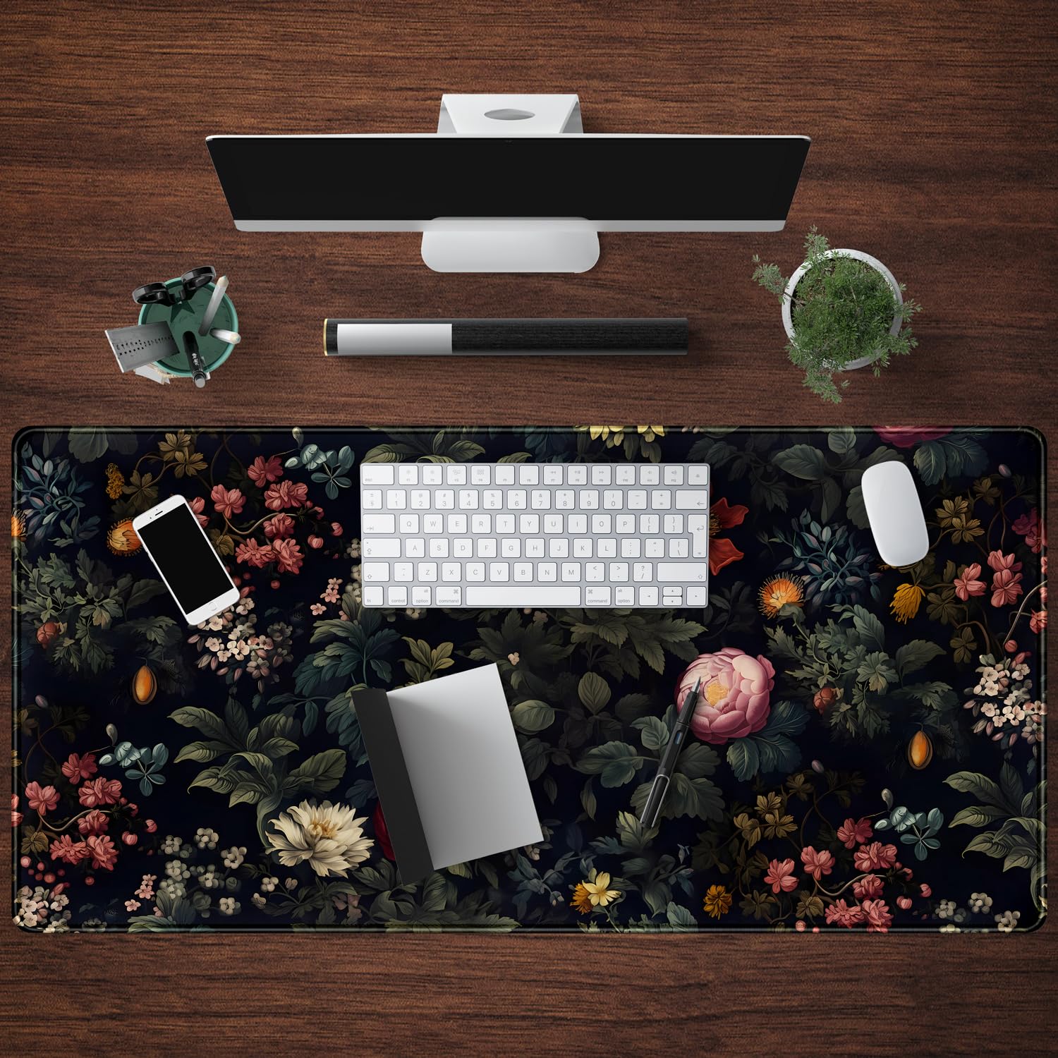 Black Vintage Desk Pad - Large Mouse Pad & Laptop Keyboard Mat - Non-Slip Base - 31.5 x 15.8 in
