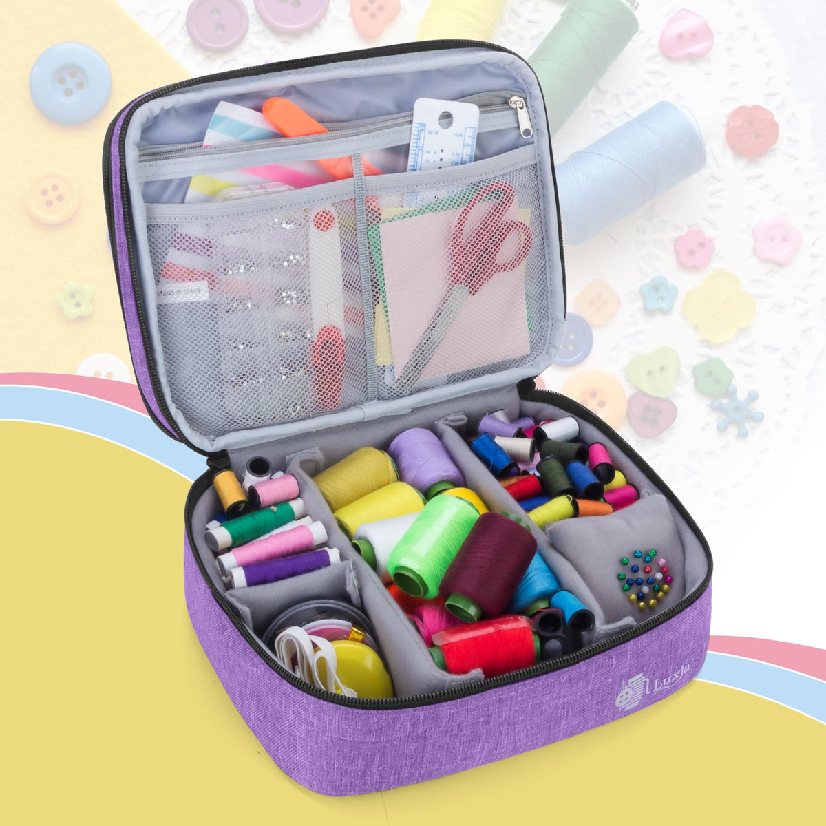 Luxja Double-Layer Medium Sewing Organizer, Purple