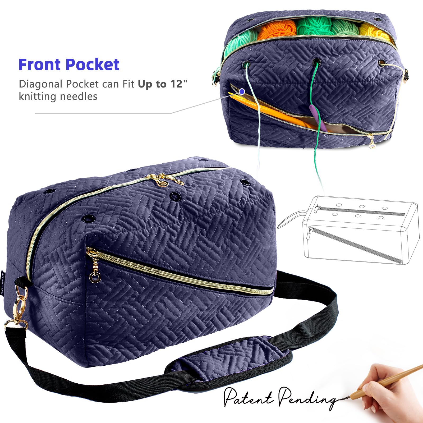 MYBAGZING Crochet Bag Organizer,Knitting Bag for Yarn Storage&Crochet Hooks