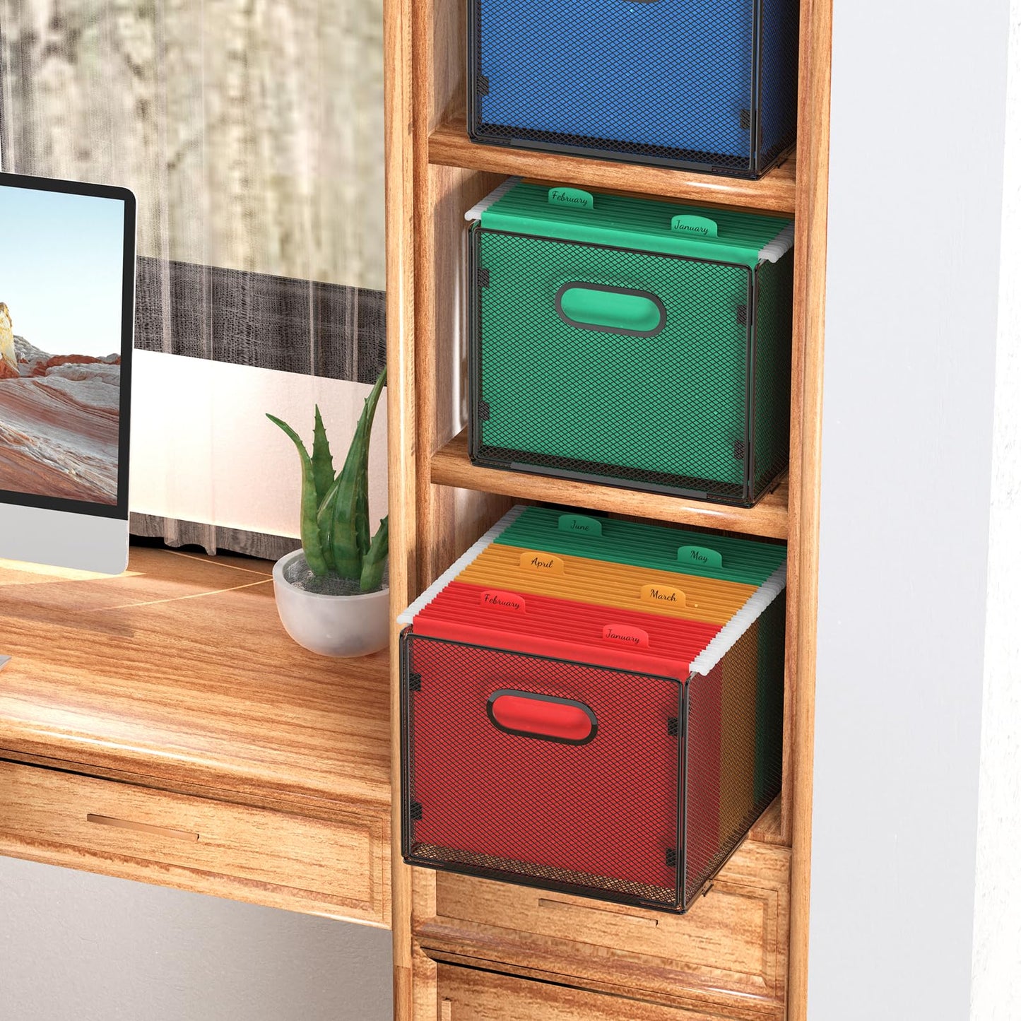 samstar 2 Pack Hanging File Organizer, Mesh File Folder Box Filing Box File Cabinet Organizer