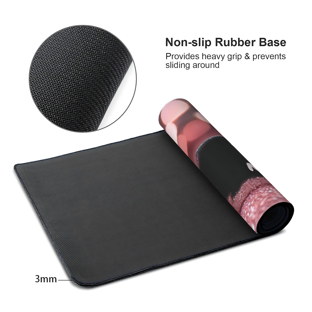Cute Aesthetic Stay Positive Gaming Mouse Pad, Gold Pink Modern Desk Mat with Anti-Slip Base &