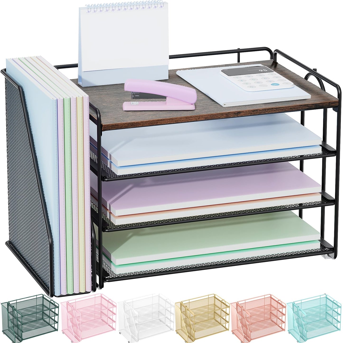 Spacrea 4 Tier Paper Organizer for Desk with File Organizer