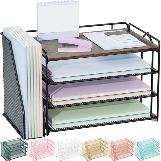 Spacrea 4 Tier Paper Organizer for Desk with File Organizer