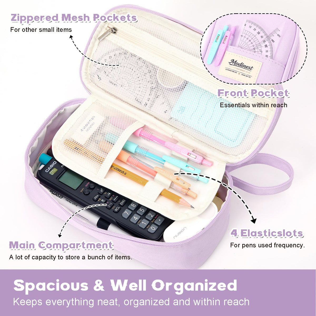 Modinest Pencil Case Pouch, Large Capacity Pen Bag Organizer, Cute Aesthetic Pencil Box for Girls