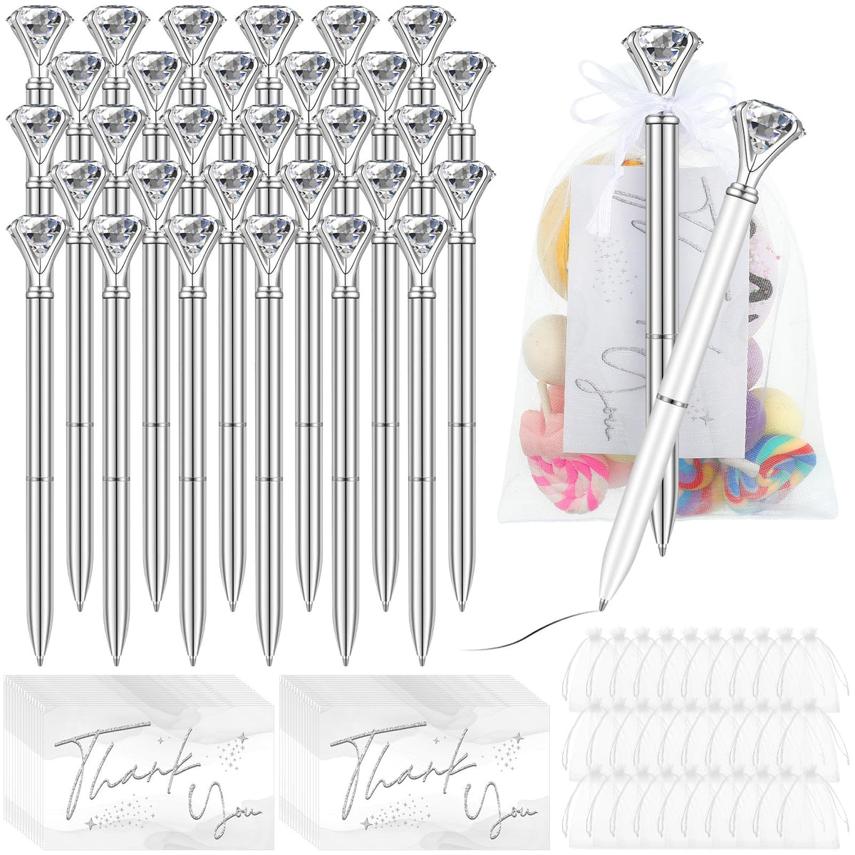 Yeaqee 91 Pcs Bridal Shower Pens Set, Silver, White, Classic Style