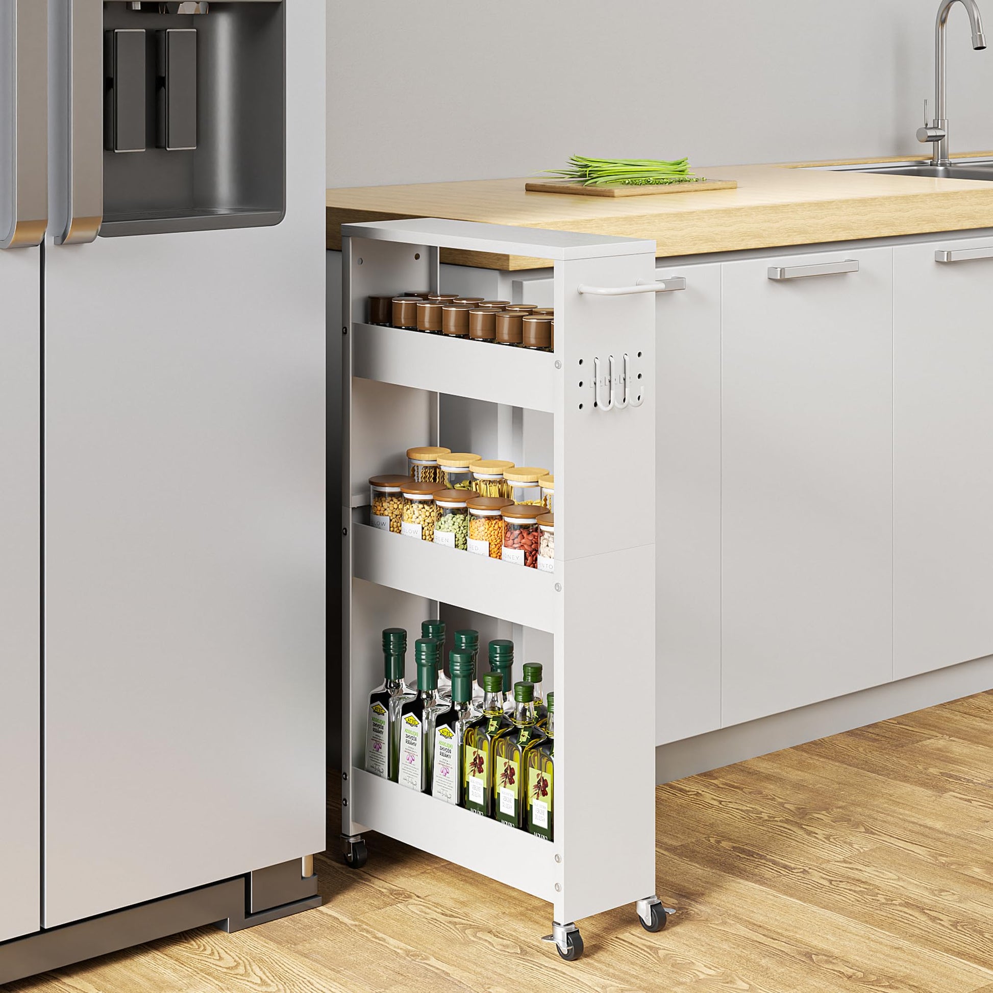 XYZLVSI Slim Storage Cart, Narrow Kitchen Rolling Cart for Small Spaces