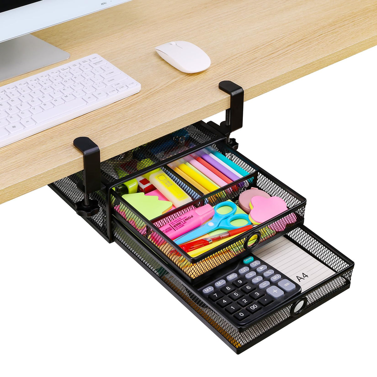 ROSYLINE Under Desk & Desktop Drawer Organizer, 2-Tier Big Capacity